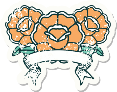 Bir buket çiçeğin bayrağıyla eski püskü bir etiket.