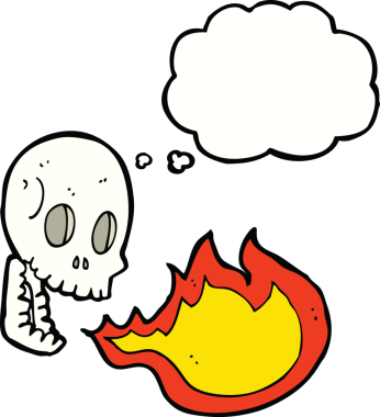 Düşünce baloncuklu orijinal ateş soluyan kafatası