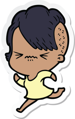 Sinirli hippi bir kızın orijinal çıkartması.