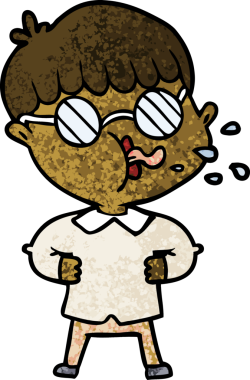 Orijinal çizgi film çocuğu gözlük takıyor.