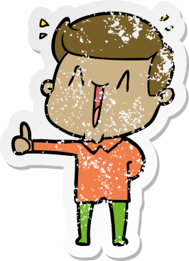 Çizgi film kahramanı mutlu bir adamın orijinal üzgün çıkartması.