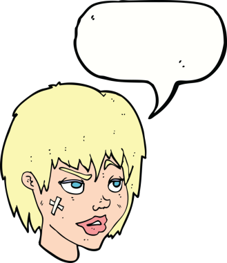 Yüzünde konuşma balonu olan orijinal çizgi film kadını.