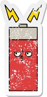 Sevimli bir karikatür aküsünün orijinal sıkıntılı çıkartması.