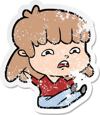 Endişeli bir karikatürdeki orijinal üzgün kadın çıkartması.