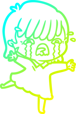 Bir çizgi film kızı ağlarken orjinal soğuk gradyan çizimi