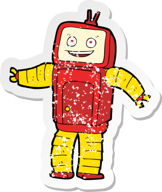 Orijinal gerilim dolu çizgi film çıkartması. Komik robot.