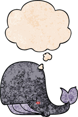 Düşünce baloncuğu ile orijinal çizgi film balinası grunge doku tarzı