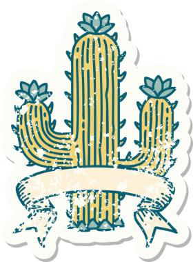 Üzerinde kaktüs pankartı olan eski bir çıkartma.