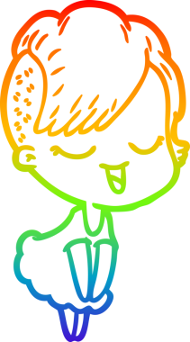 Mutlu bir çizgi film kızının orjinal gökkuşağı gradyan çizimi