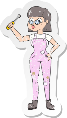 Çizgi film kadın tamircisinin gerilmiş orijinal çıkartması.