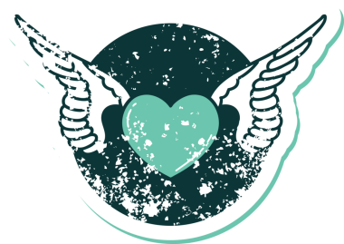 Orijinal ikonik sıkıntılı çıkartma stili kanatlı bir kalbin dövmesi