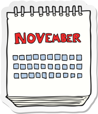 Kasım ayını gösteren bir çizgi film takviminin orijinal etiketi