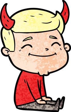 Şeytan boynuzlu orijinal mutlu çizgi film adamı.