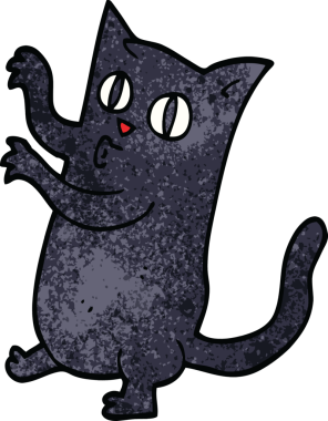 Orijinal karikatür. Ürkütücü kara kedi.