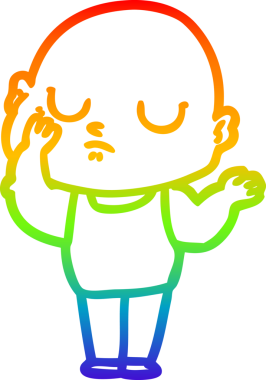 Orijinal gökkuşağı gradyan çizgi çizimi kel bir adamın