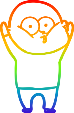 Orijinal gökkuşağı gradyan çizgi çizimi kel bir adamın dik dik baktığı