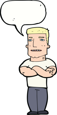 Orjinal çizgi film sert çocuk kollarını kavuşturup konuşma baloncuğu yapıyor.