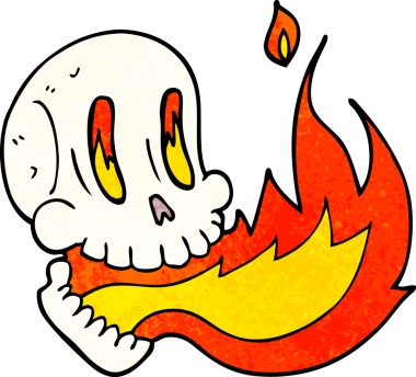 Orijinal karikatür alevli kafatası