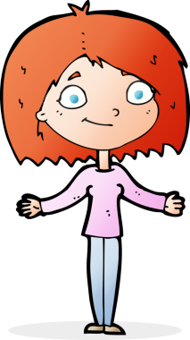 Orijinal çizgi film kadını omuz silkiyor.