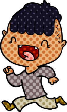 Orijinal çizgi film mutlu çocuk gülüyor ve kaçıyor