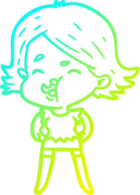 Çizgi film kızlarının çekilen suratlarının orjinal soğuk eğik çizgileri.