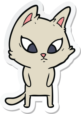 Kafası karışmış çizgi film kedisinin orijinal çıkartması.