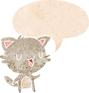 orijinal çizgi film mutlu kedi konuşma balonu ile grunge sıkıntı retro desenli stil