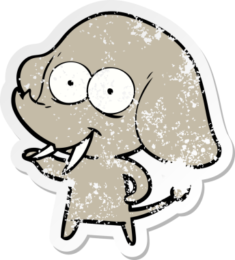 Mutlu bir karikatür filinin orijinal üzgün çıkartması.