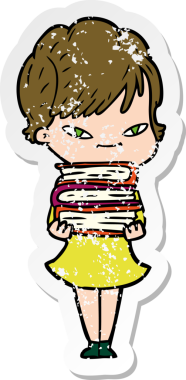 Çizgi filmdeki mutlu bir kadının orijinal üzgün çıkartması.