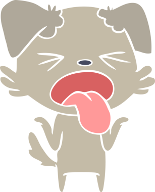 Orijinal düz renkli çizgi film tiksinmiş köpek omuz silkiyor.