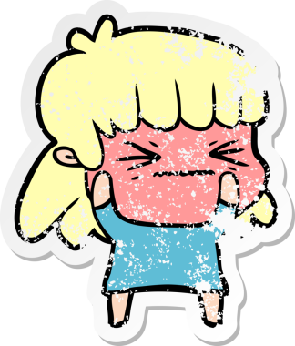 Kızgın bir karikatür kızına ait orijinal, sıkıntılı çıkartma.