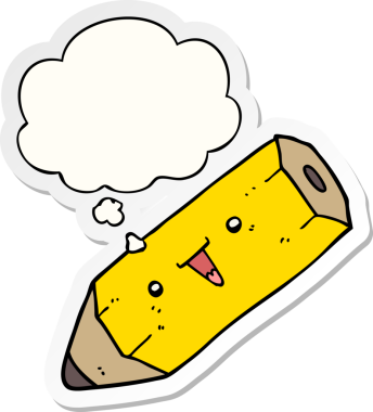 Yazılı çıkartma olarak düşünce baloncuğu olan orijinal çizgi film kalemi