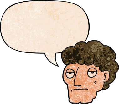 Orijinal çizgi film sıkıcı adam konuşma baloncuğu ile retro doku tarzı