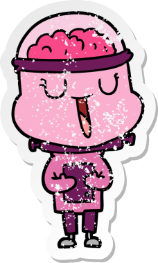 Mutlu çizgi film robotunun orijinal sıkıntılı çıkartması.