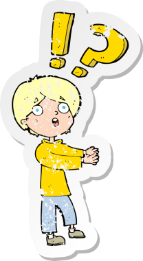 Kafası karışmış bir çizgi filmin orijinal gerilmiş çıkartması.