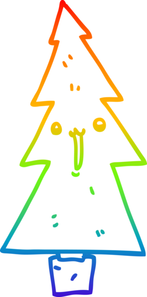 Orijinal gökkuşağı gradyan çizgi çizimi bir karikatür noel ağacı
