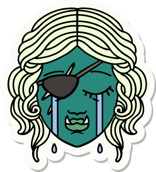 Ağlayan yarım Ork karakterli karakterin orijinal çıkartması