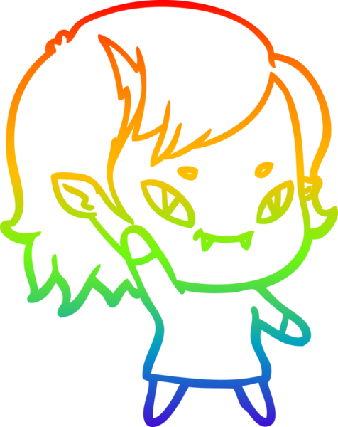 Orijinal gökkuşağı gradyan çizgi çizimi. Çizgi film dostu vampir kız.