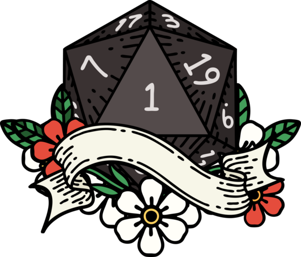 Orijinal Retro Dövme Biçimi Doğal bir d20 zar atma