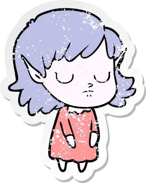 Çizgi filmdeki elf kızının orijinal üzgün çıkartması.