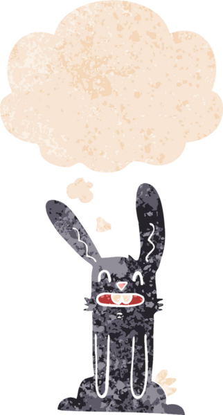 Düşünce baloncuklu orijinal çizgi film tavşanı grunge sıkıntı retro desenli stil