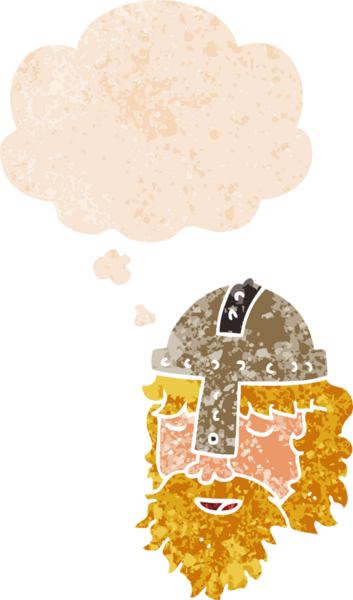 Orijinal çizgi film viking yüzü grunge sıkıntı retro desenli stil düşünce balonu