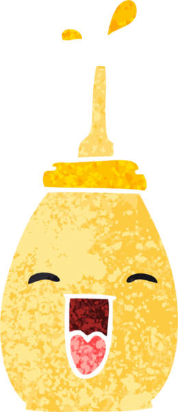 Orijinal retro çizim tarzı tuhaf çizgi film mutlu hardal şişesi