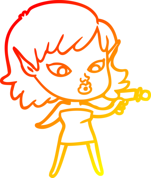 Orijinal, sıcak çizgi film karakteri, ışın tabancalı güzel bir kızın çizimi.