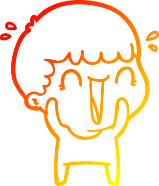 Gülen bir çizgi film karakterinin orjinal sıcak çizgi çizimi.