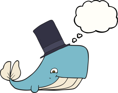 Orijinal serbest çizim baloncuk balinası silindir şapkalı.