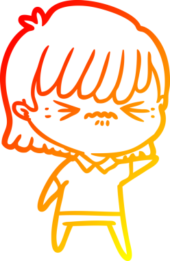 Sinirli bir çizgi film kızının orjinal sıcak çizgi çizimi