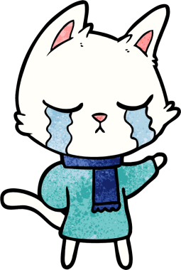 Kış kıyafetleri içinde ağlayan orijinal çizgi film kedisi.