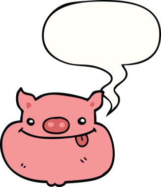 Orijinal çizgi film mutlu domuz suratlı konuşma baloncuklu