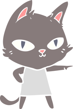 Orijinal düz renkli çizgi film kedisi dik dik bakıyor